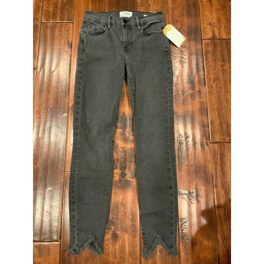 Frame Charcoal Black Le Skinny de Jeanne Crop Raw Hem Denim Jeans, Size 25